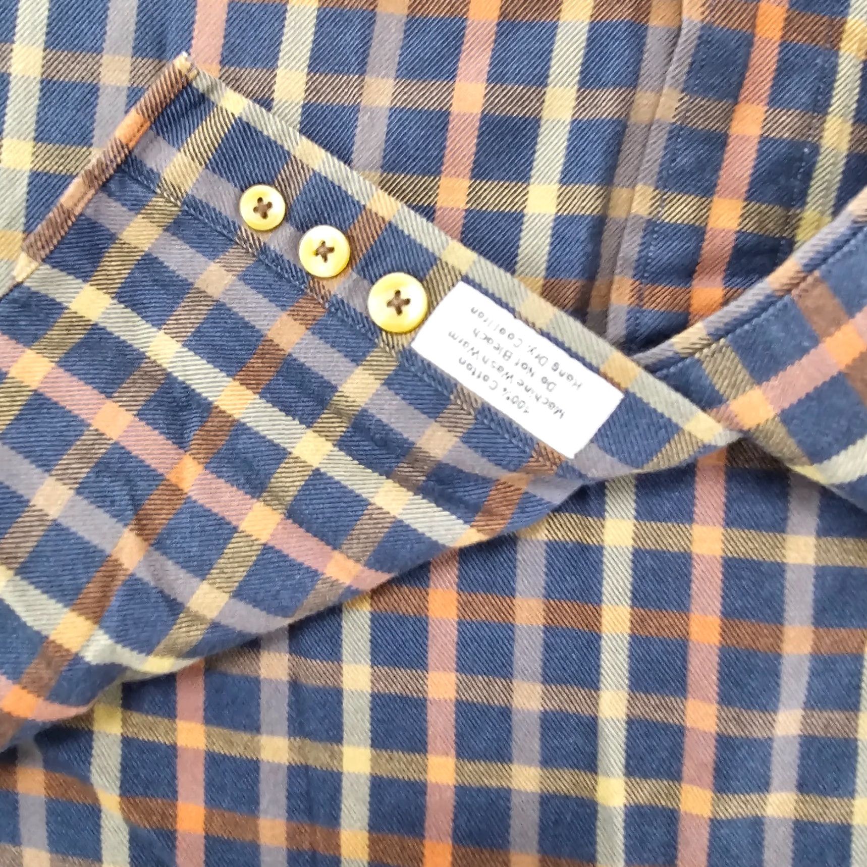 David Donahue David Donahue Dress Shirt Mens Size Large Navy Brown Plaid Button Up Long Sleeve Size 42R - 7 Thumbnail