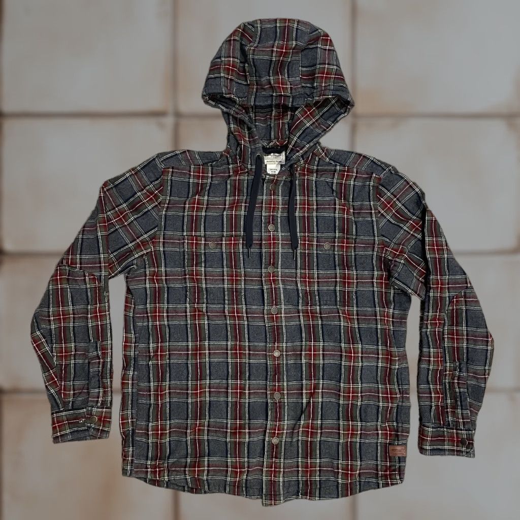 Vintage LL Bean Hooded Flannel Shirt Mens M Gray Plaid Snap Down Slightly Fitted Hoodie Sweatshirt Button-Up Crew Neck Pockets Logo Size US M / EU 48-50 / 2 - 1 Thumbnail