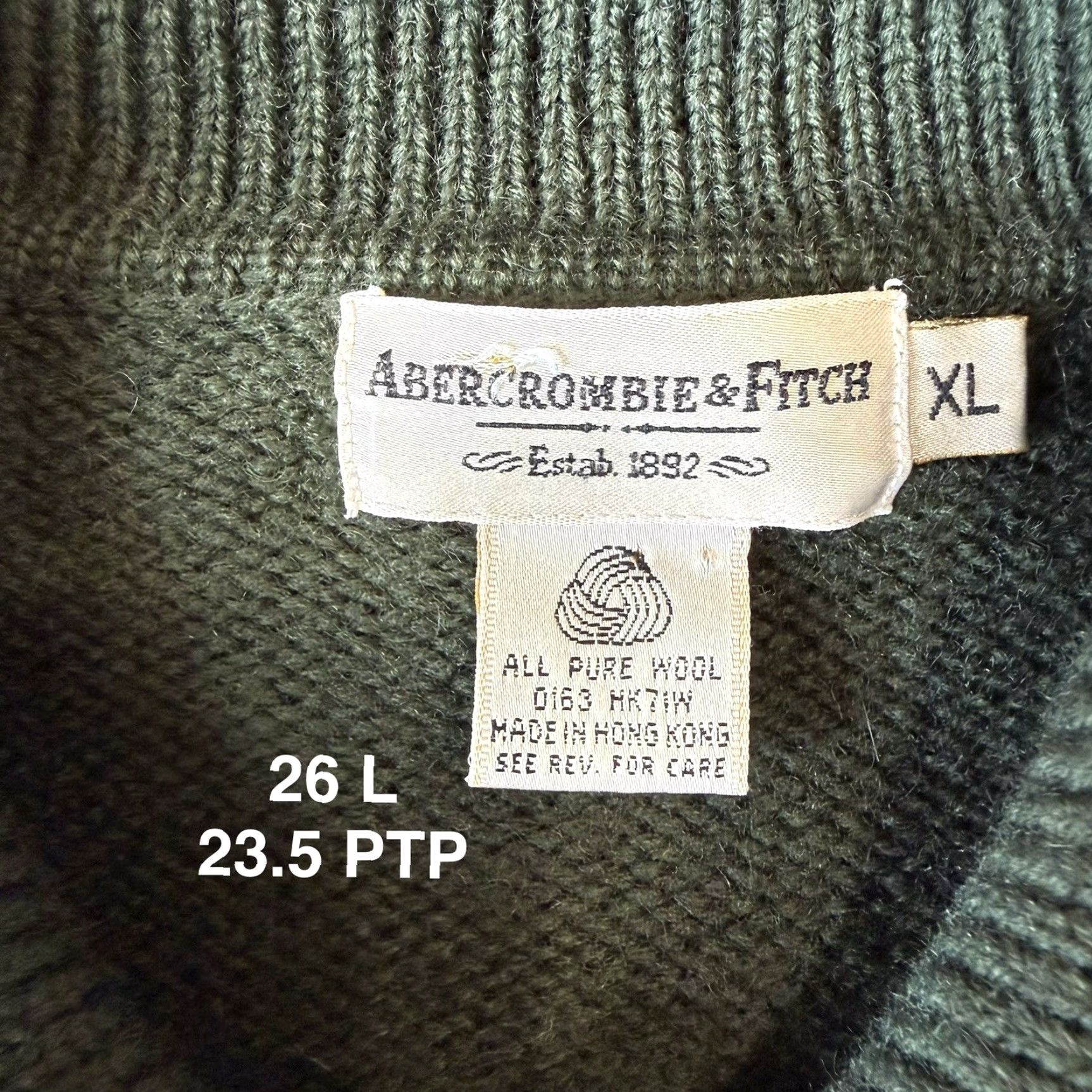 Abercrombie & Fitch VINTAGE Abercrombie & Fitch Wool Sweater XL Green Collared Pullover Men Regular Knit Solid Logo Elbow Pads 90s Hip Hop USA Bars Size US XL / EU 56 / 4 - 6 Thumbnail