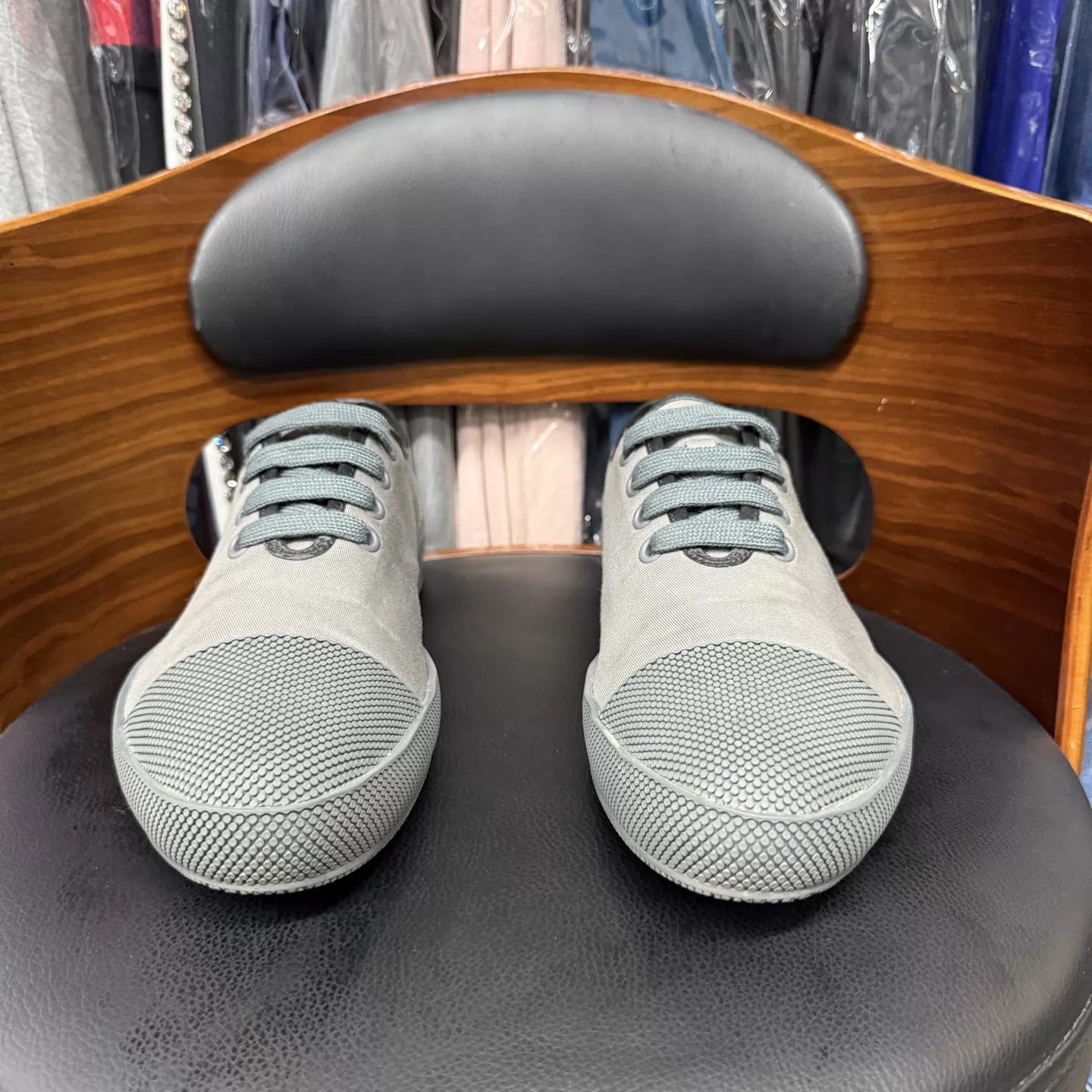 Prada Prada Gray Canvas & Leather Sneakers 8.5/42.5 Like New Size US 9.5 / EU 42-43 - 2 Thumbnail