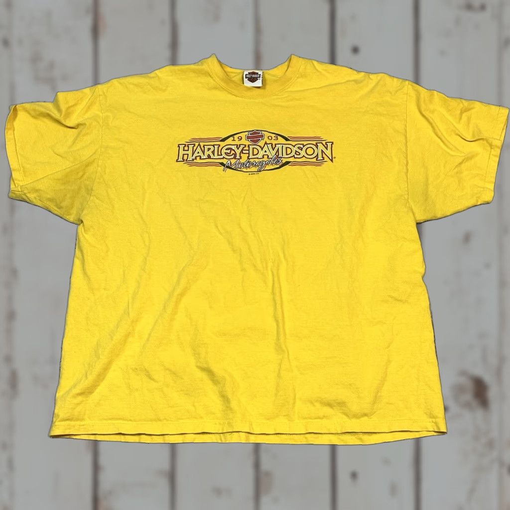 Harley Davidson Harley-Davidson American Legend Tee Shirt Mens 3XL Yellow Pinup Girl in Mines with Pick Ax USA Made 2008 Size US XXL / EU 58 / 5 - 1 Thumbnail