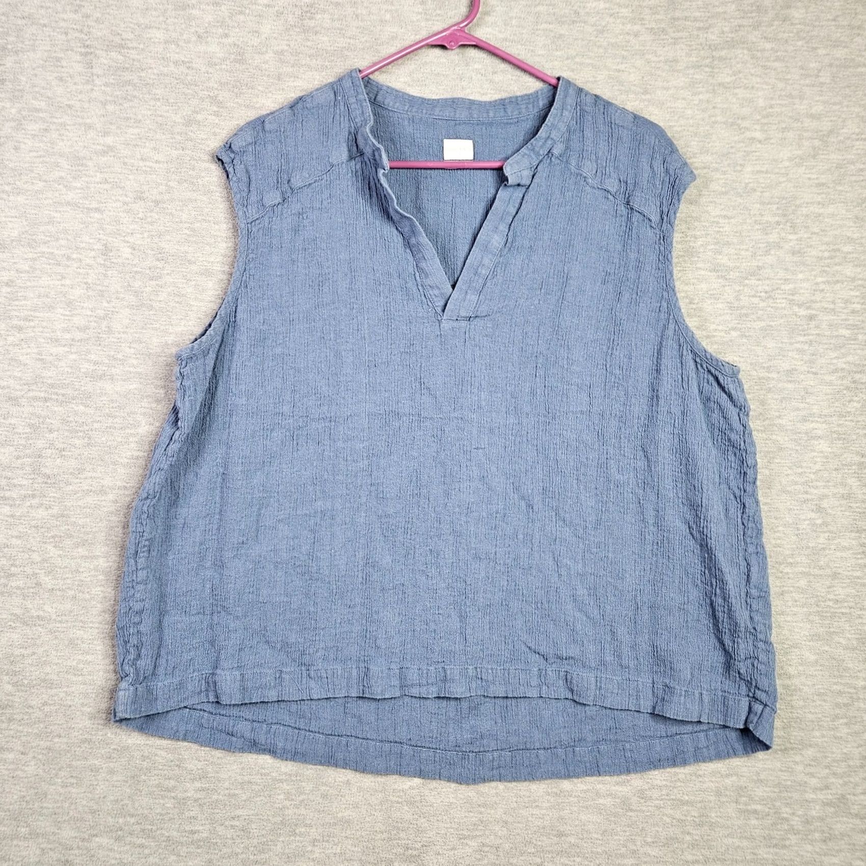 Vintage Poetry Blouse Sleeveless Blue Linen Cotton Blend V-Neck 18 Regular Womens Boys? Size XXL / US 16-18 / IT 52-54 - 2 Thumbnail