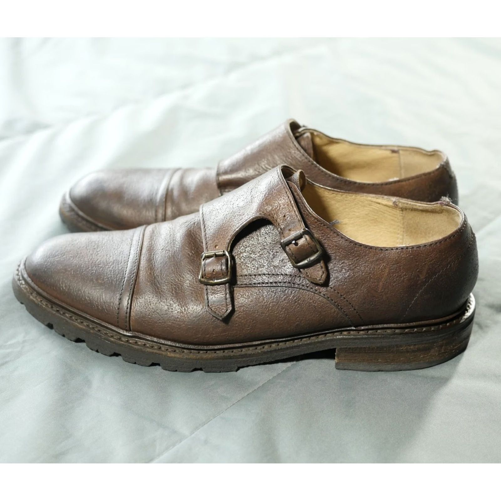 Frye Frye Shoes Mens 7.5 Brown Double Monk Straps Derby Dress Casual Chunky Leather Cap Toe Wingtip Size ONE SIZE - 2 Thumbnail