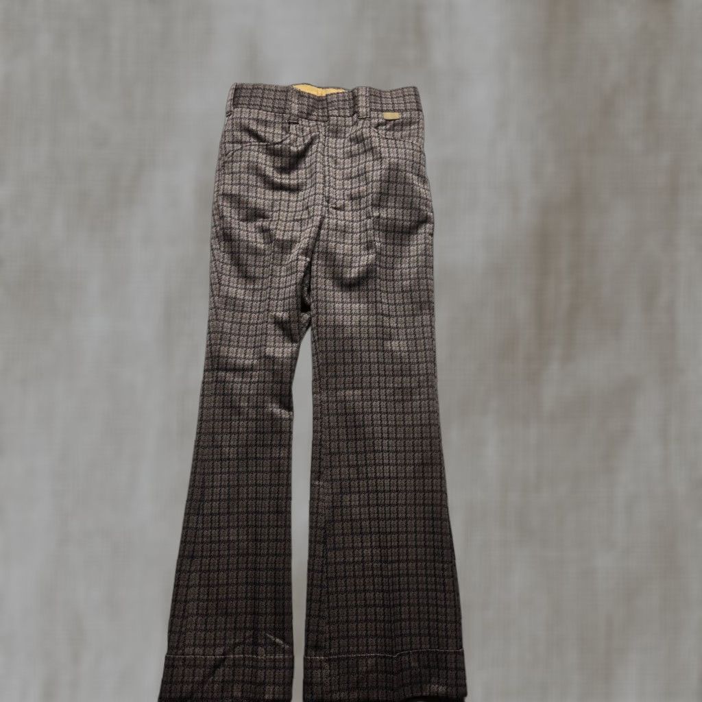 Wrangler VINTAGE Mr. Wrangler Brown Knit Flare Cuffed Plaid Pants Men's 29 x 30 Size US 29 - 1 Thumbnail