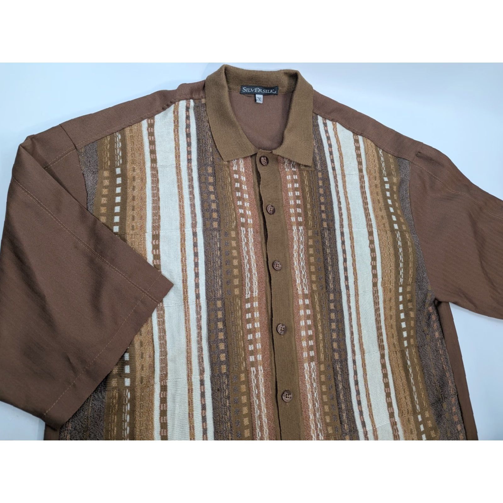 Etro SilverSilk Shirt Men's 2XL Brown Button-Up Short Sleeve Stripe Vintage? No (adjust) Size US XXL / EU 58 / 5 - 2 Thumbnail