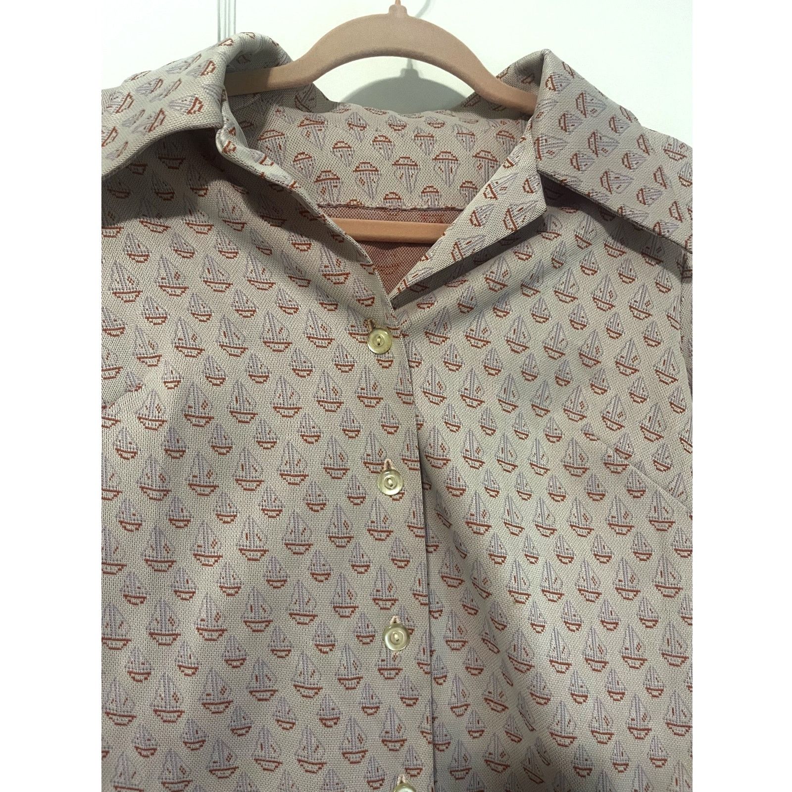 Vintage Vintage 70s Light Purple Sailboat Dagger Collar Blouse Small Size S / US 4 / IT 40 - 3 Thumbnail