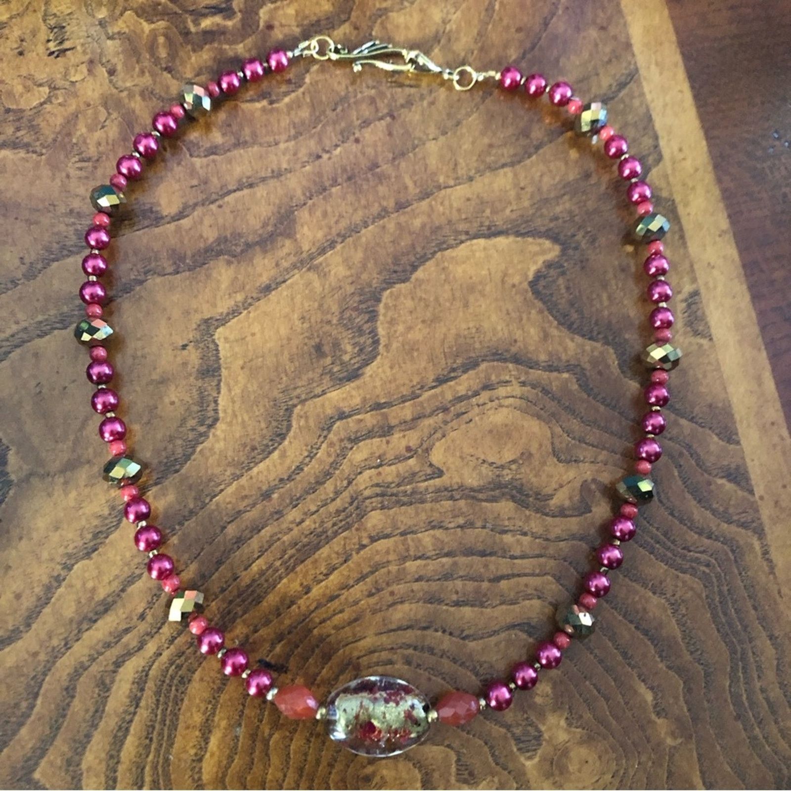 Handmade Handcrafted repurpose crystal red coral Pearl necklac Size ONE SIZE - 7 Thumbnail