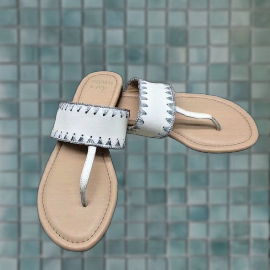 Vintage CROWN & IVY Maryna Flat Sandals T-Strap Women's Size 8 M Ivory NEW Size US 8 / IT 38 - 1 Thumbnail