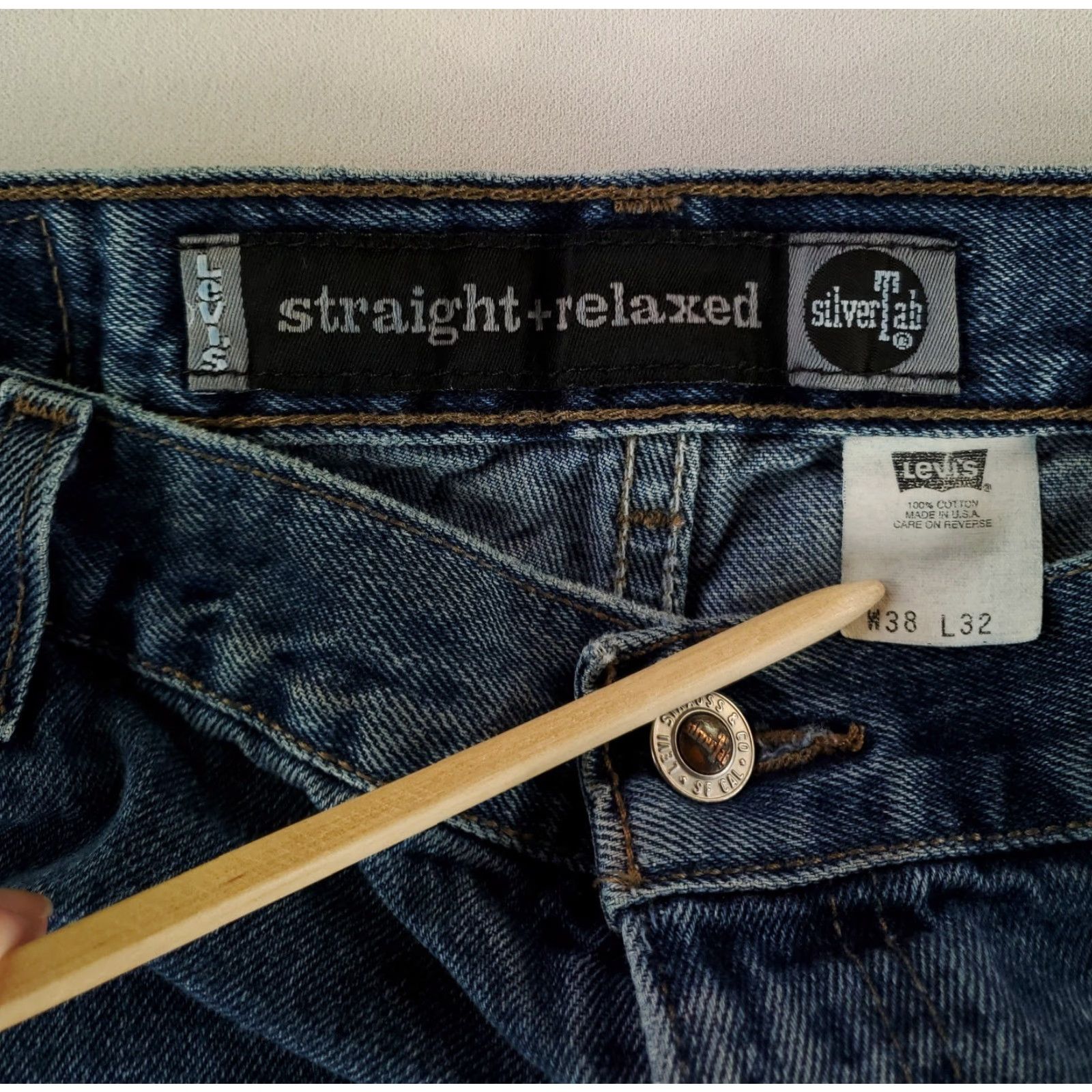 Levi's Levi's Silvertab Straight Jeans Made USA Mens 39x31 Blue Relaxed Straight 28 Size US 39 - 3 Thumbnail