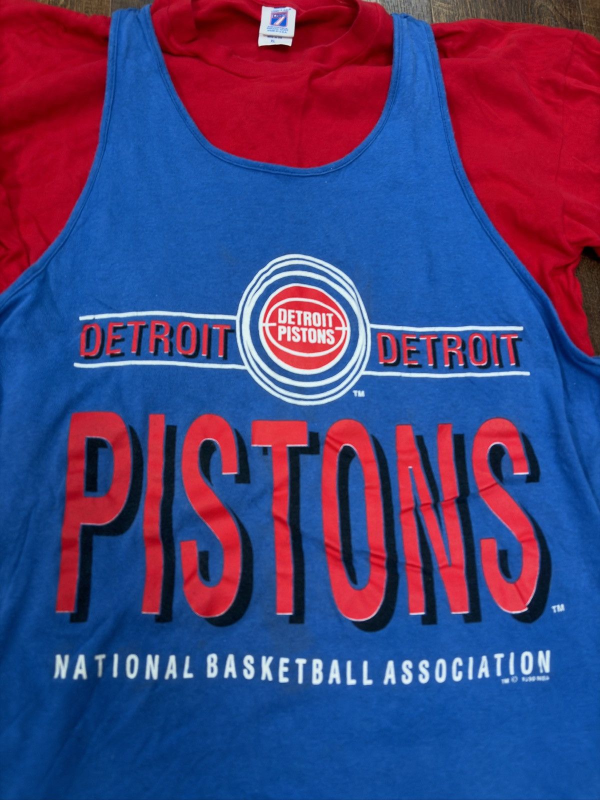 Vintage Vintage 1990 Detroit Pistons NBA Logo 7 Jersey Shirt Size US XL / EU 56 / 4 - 2 Thumbnail