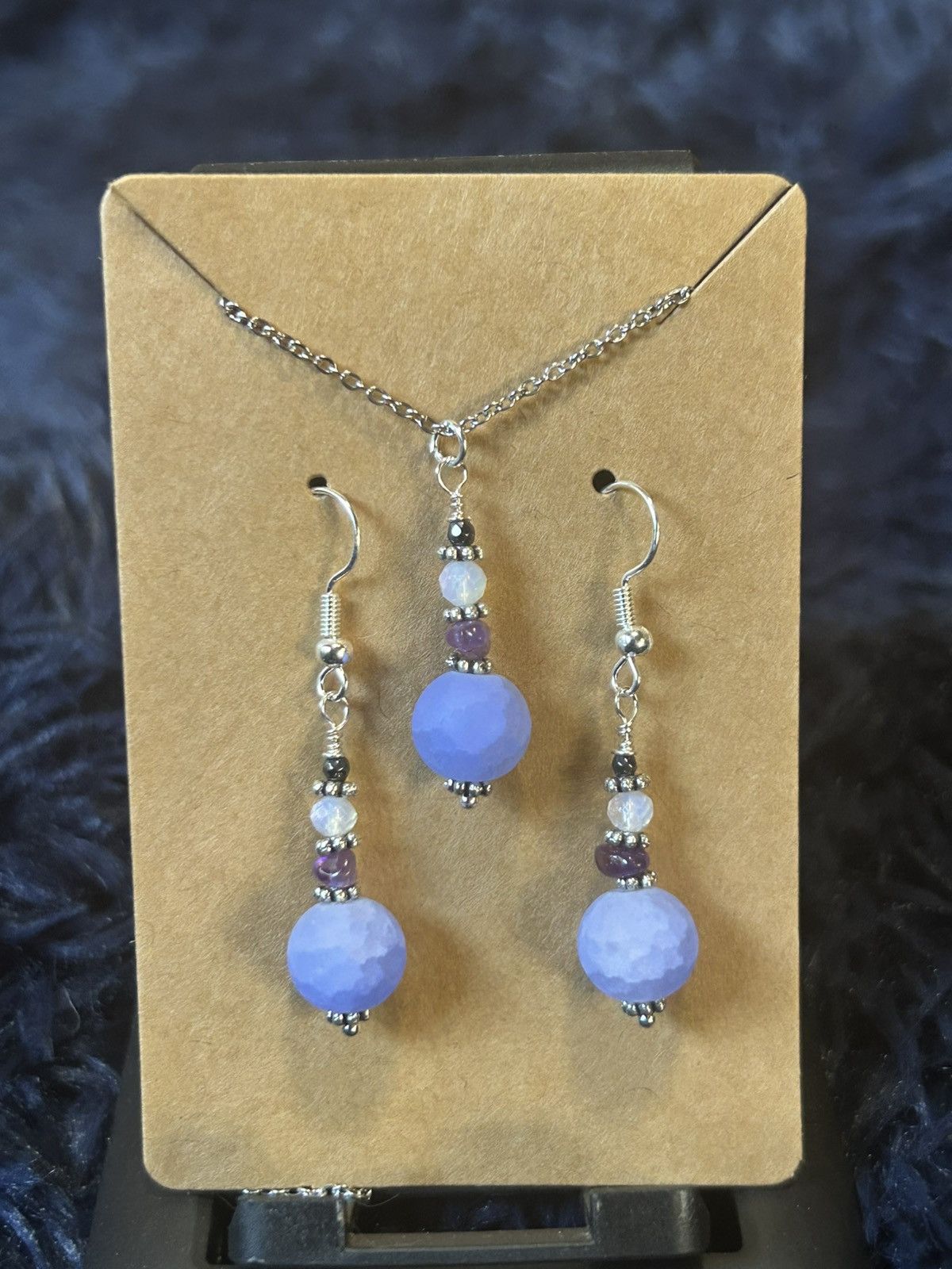 Handmade Handcrafted periwinkle crackle glass amethyst chip set Size ONE SIZE - 2 Thumbnail
