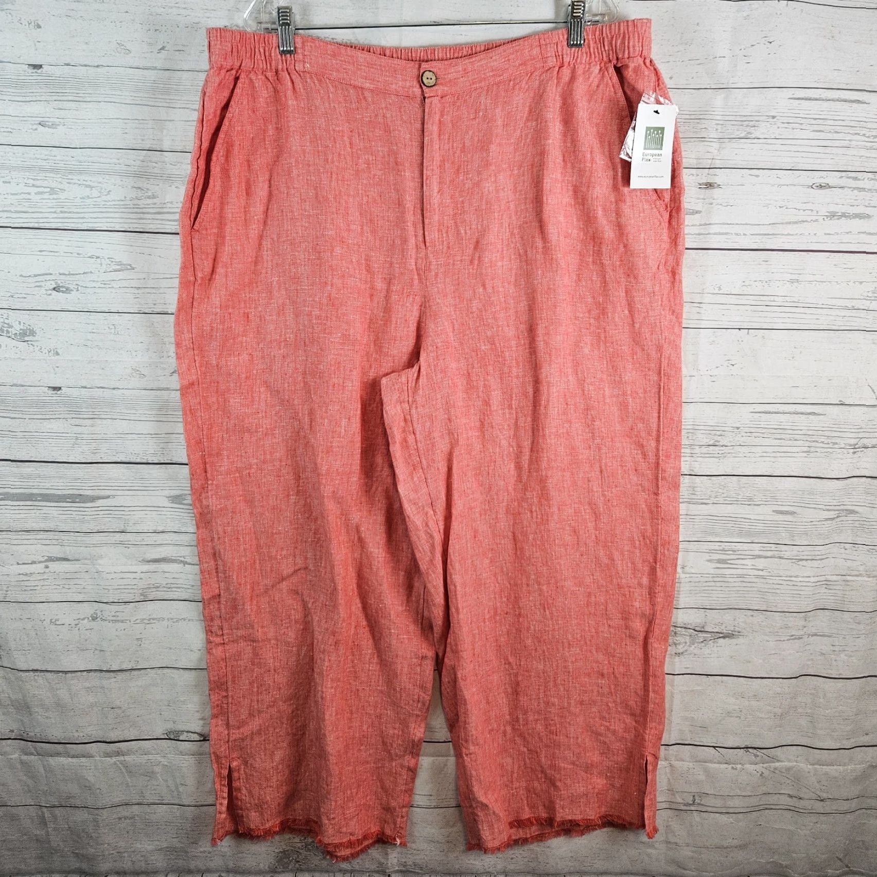 Coldwater Creek VINTAGE? No. Coldwater Creek Womens Linen Wide-Leg Cropped Pants 18W Pink Coral High Rise 26 Inseam Size 40" / US 18 - 2 Thumbnail
