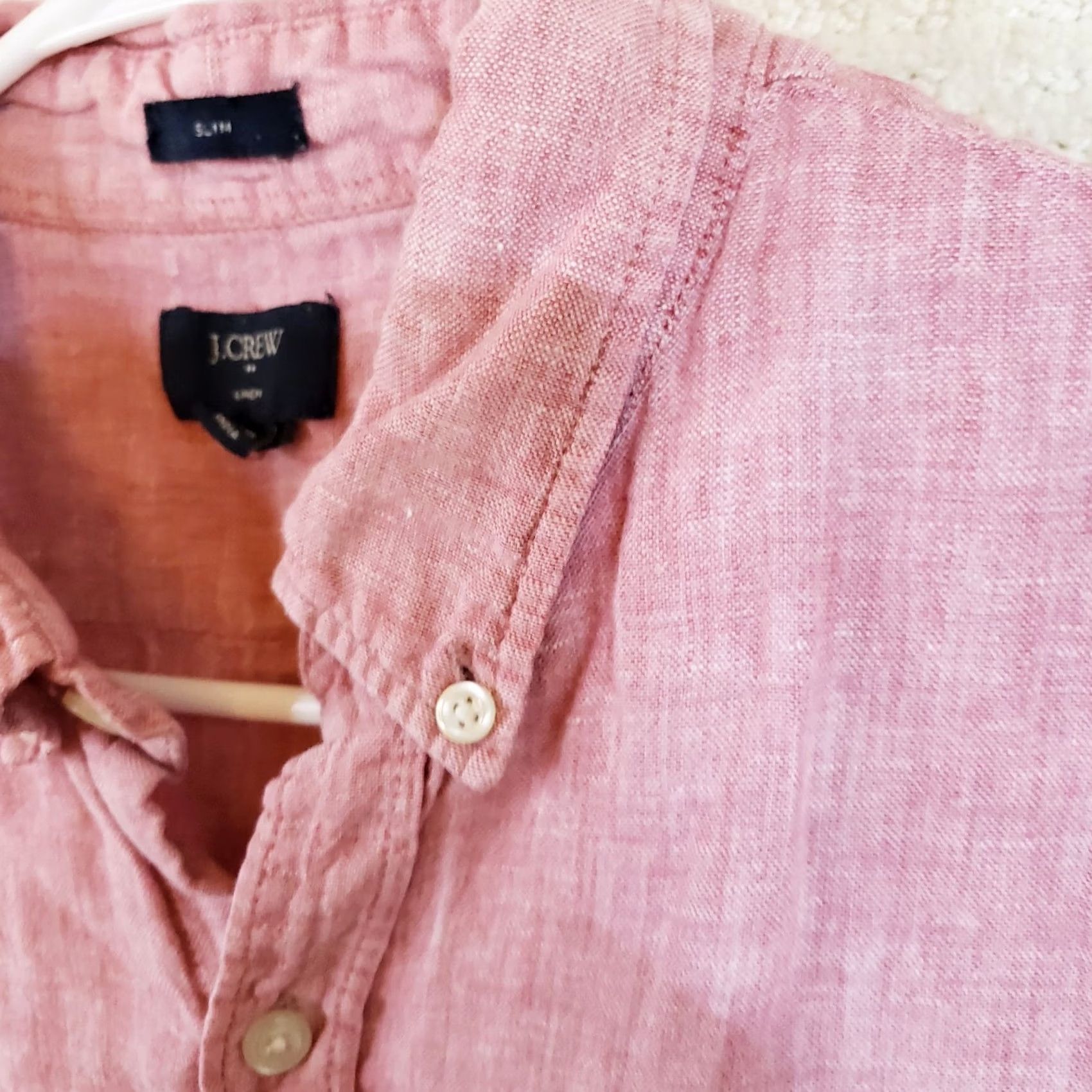 J.Crew J. Crew Shirt Mens L Pink Slim Fit 100% Linen Short Sleeve Button-Up Collared N/A Size US L / EU 52-54 / 3 - 6 Thumbnail