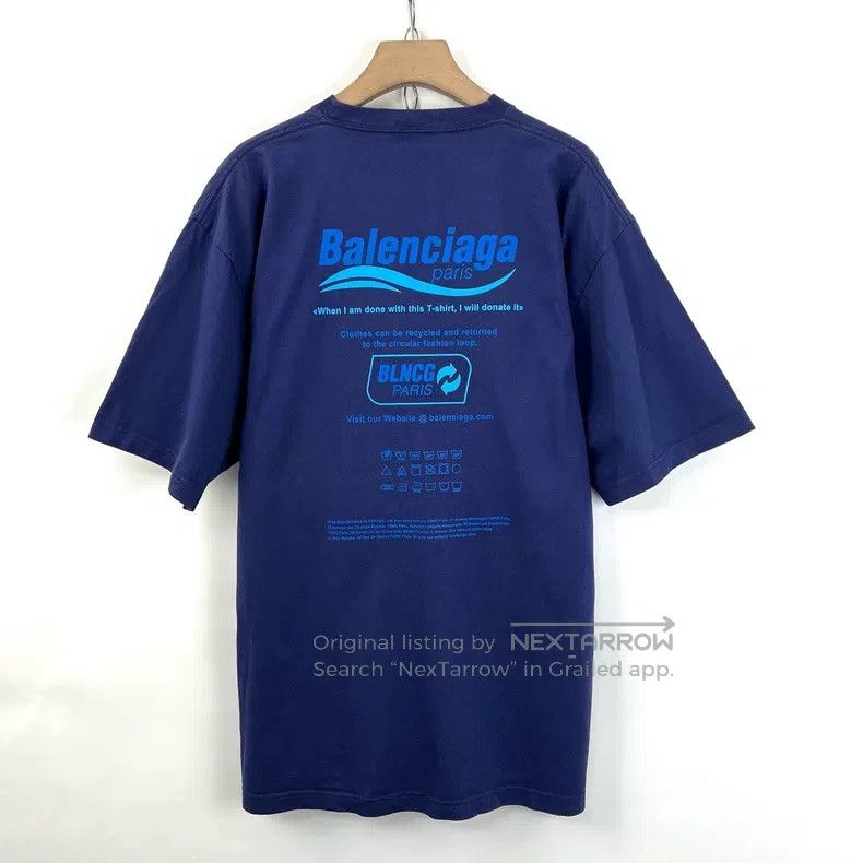 Balenciaga Blue Eco-Friendly Letter Slogan Short Sleeve