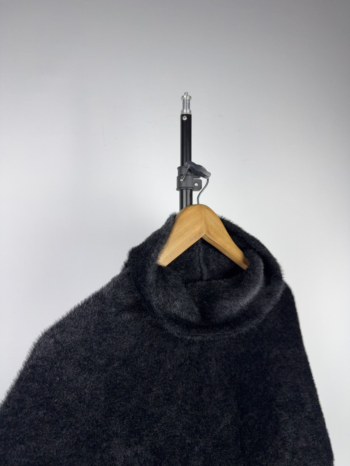 Japanese Brand Retro Fuzzy Knit Turtleneck Poncho Cape Sweater Charcoal Size ONE SIZE - 3 Thumbnail