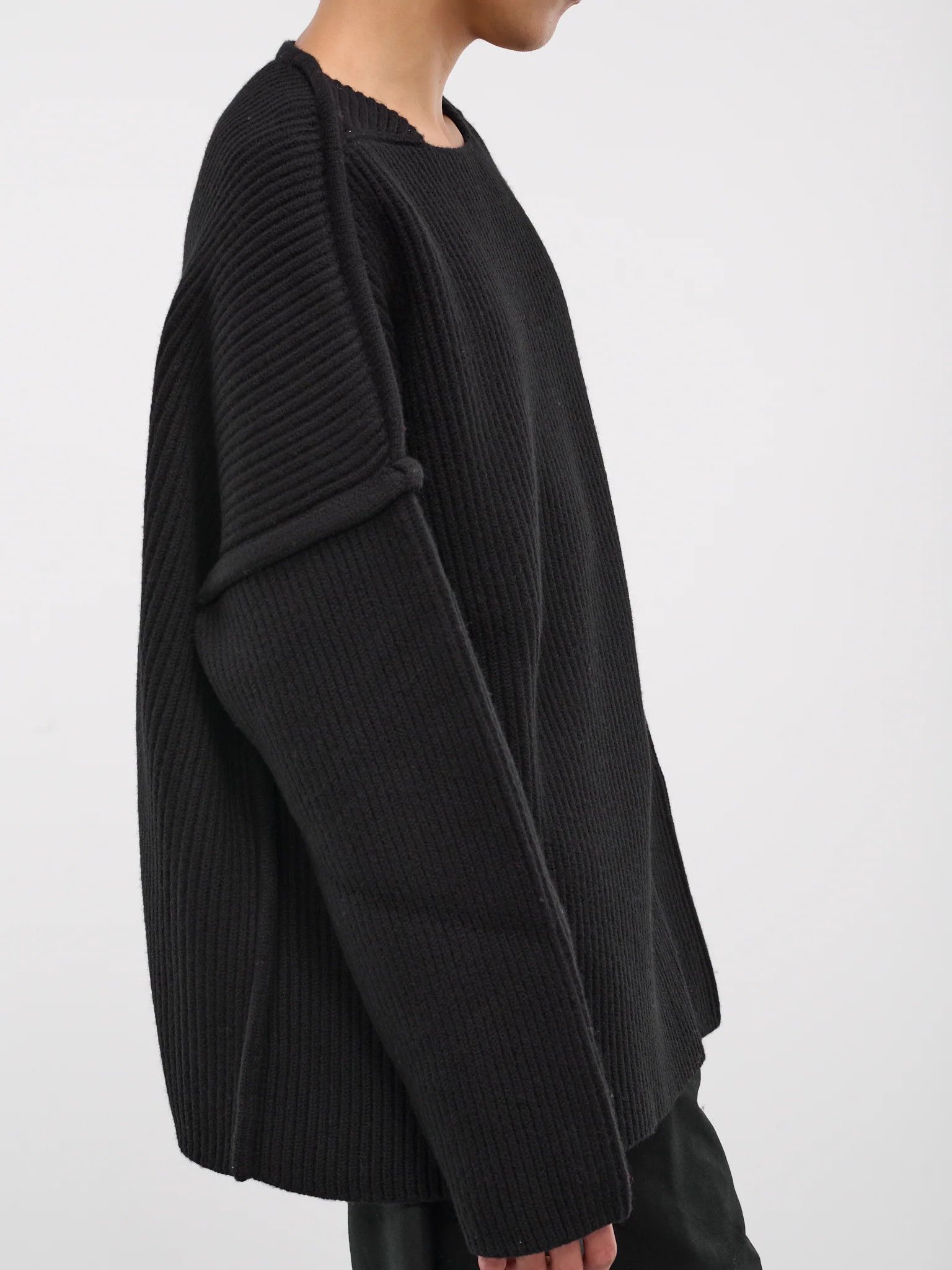 Jil Sander o1s22i1n1024 Oversized Ribbed Wool Pullover in Black Size US M / EU 48-50 / 2 - 5 Thumbnail