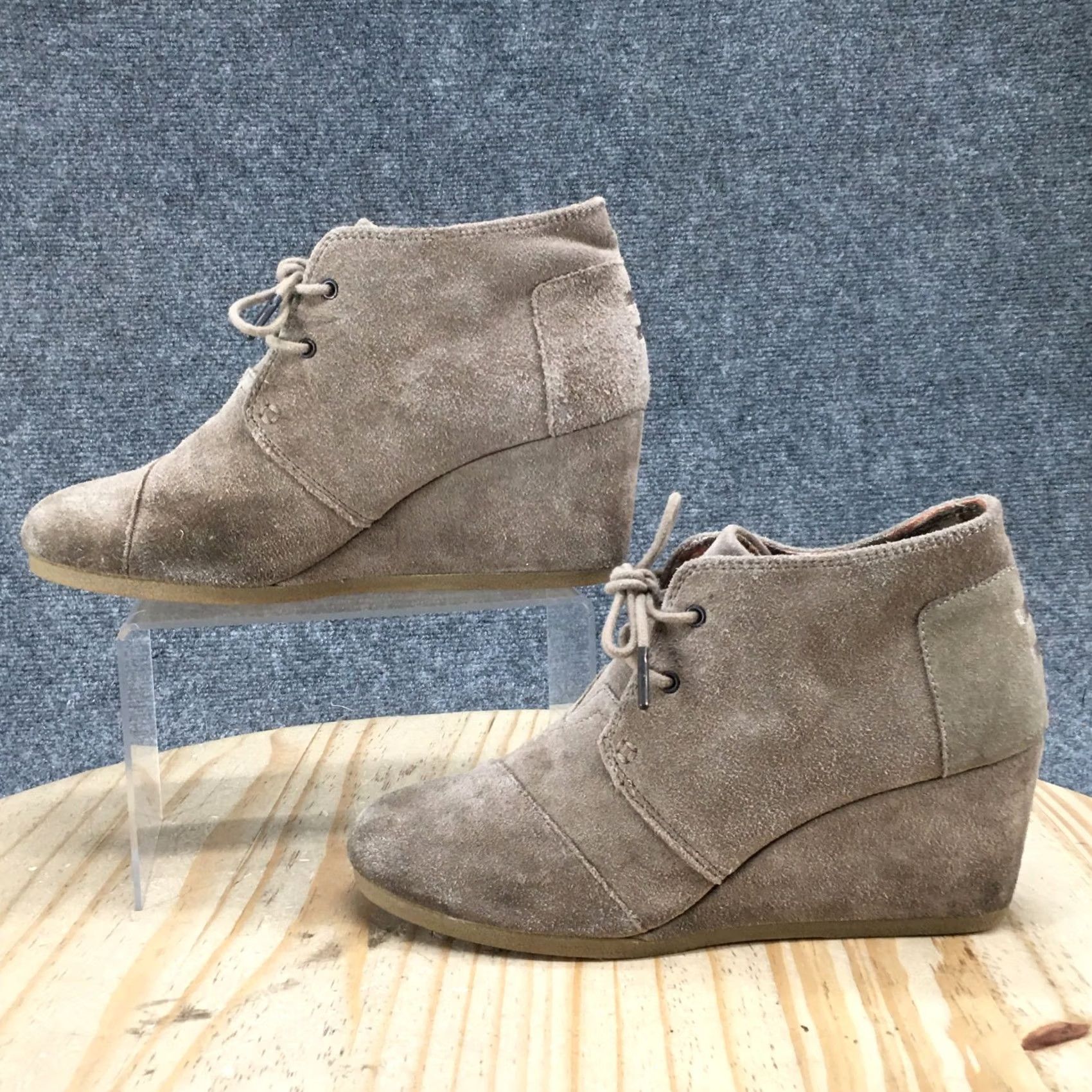 Toms TOMS Boots Womens 9.5 Taupe Desert Wedge Booties Suede Lace Up Comfort Round Toe Casual Everyday Size US 10 / IT 40 - 2 Thumbnail