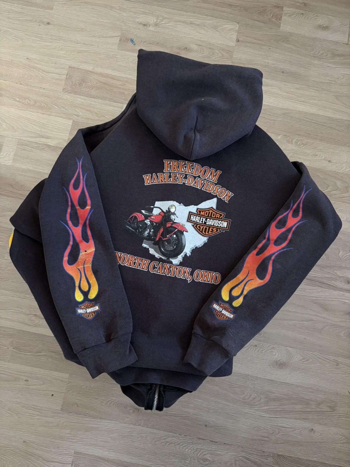 Harley Davidson Harley Davidson Flame Distressed Zip Hoodie Size US XL / EU 56 / 4 - 1 Thumbnail