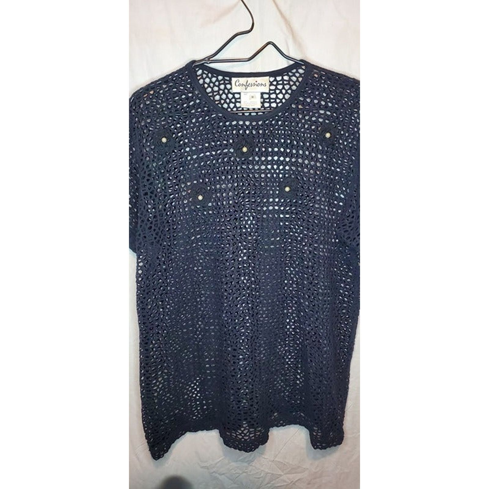 Vintage Women’s Confessions Blue Mesh Short Sleeve Top Size Medium Size M / US 6-8 / IT 42-44 - 2 Thumbnail
