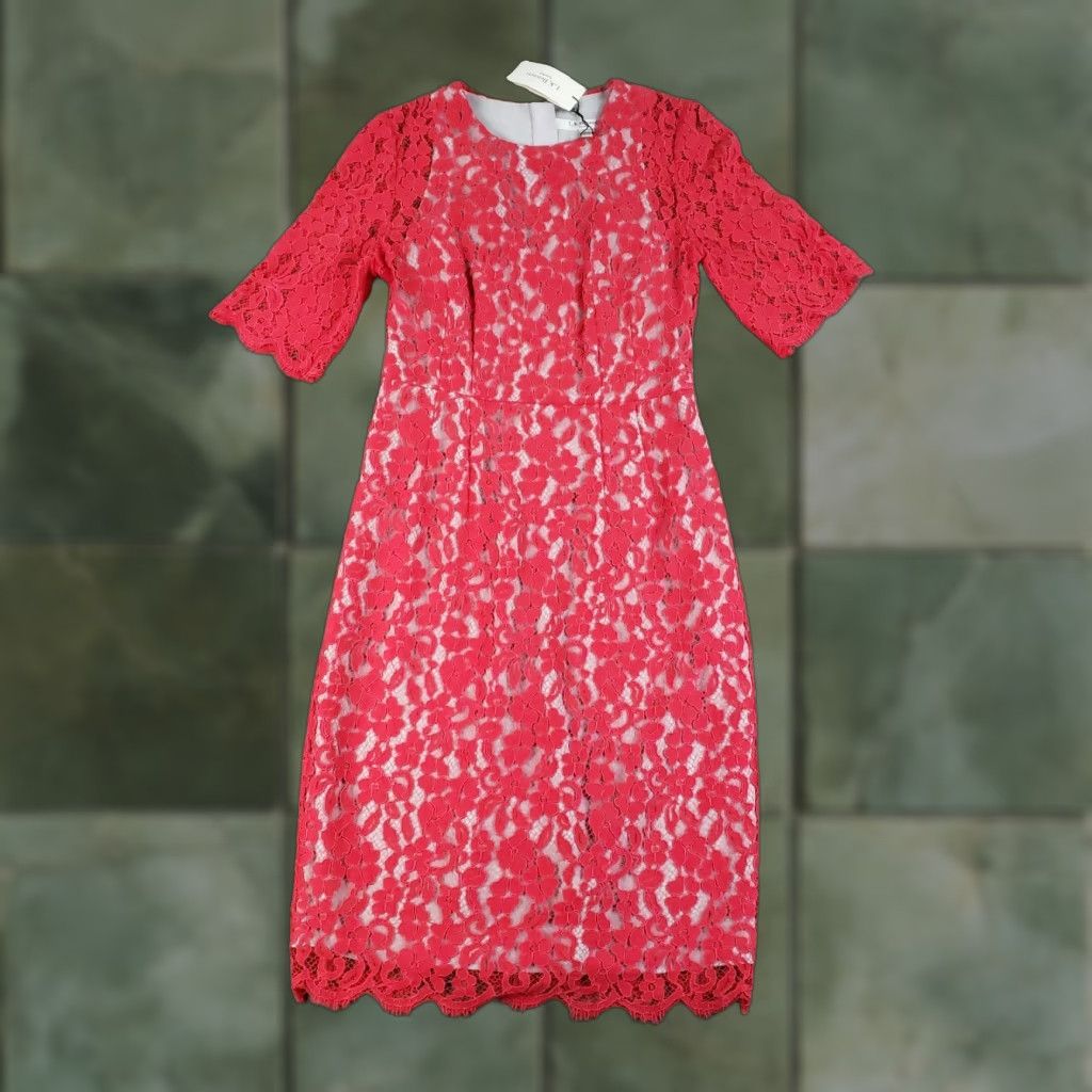 Vintage L.k Bennett Dr Wardour Dress Womens Size 6 Pink Lace Lined Floral Short Sleeve Size 28" / US 6 / IT 42 - 1 Thumbnail