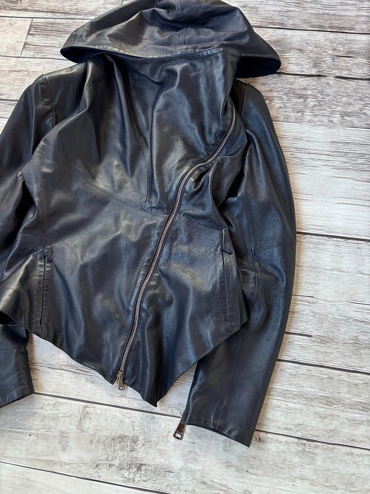 Yohji Yamamoto RICK OWENS TYPE ASSYMETRICAL ZIP LUXURY LEATHER JACKET HOOD Size US M / EU 48-50 / 2 - 3 Thumbnail