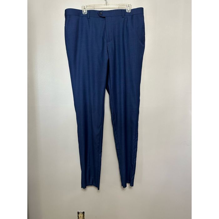 Zanetti Zanetti Porto Dress Pants Blue 100%Wool Flat Front Zip 40x35 ...