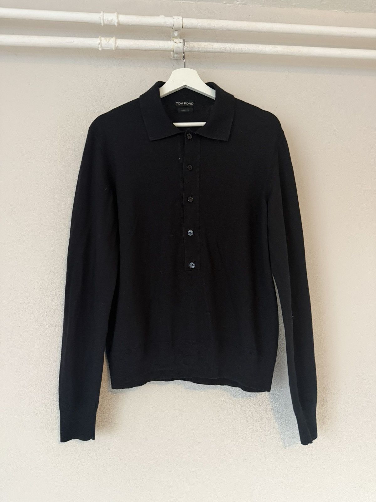 Tom Ford Tom Ford Black Long Sleeve Knit Polo Shirt Size US M / EU 48-50 / 2 - 1 Thumbnail