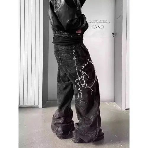 Jean Oversized Baggy Lightning Print Wide Leg Jeans Size US 30 / EU 46 - 8 Thumbnail
