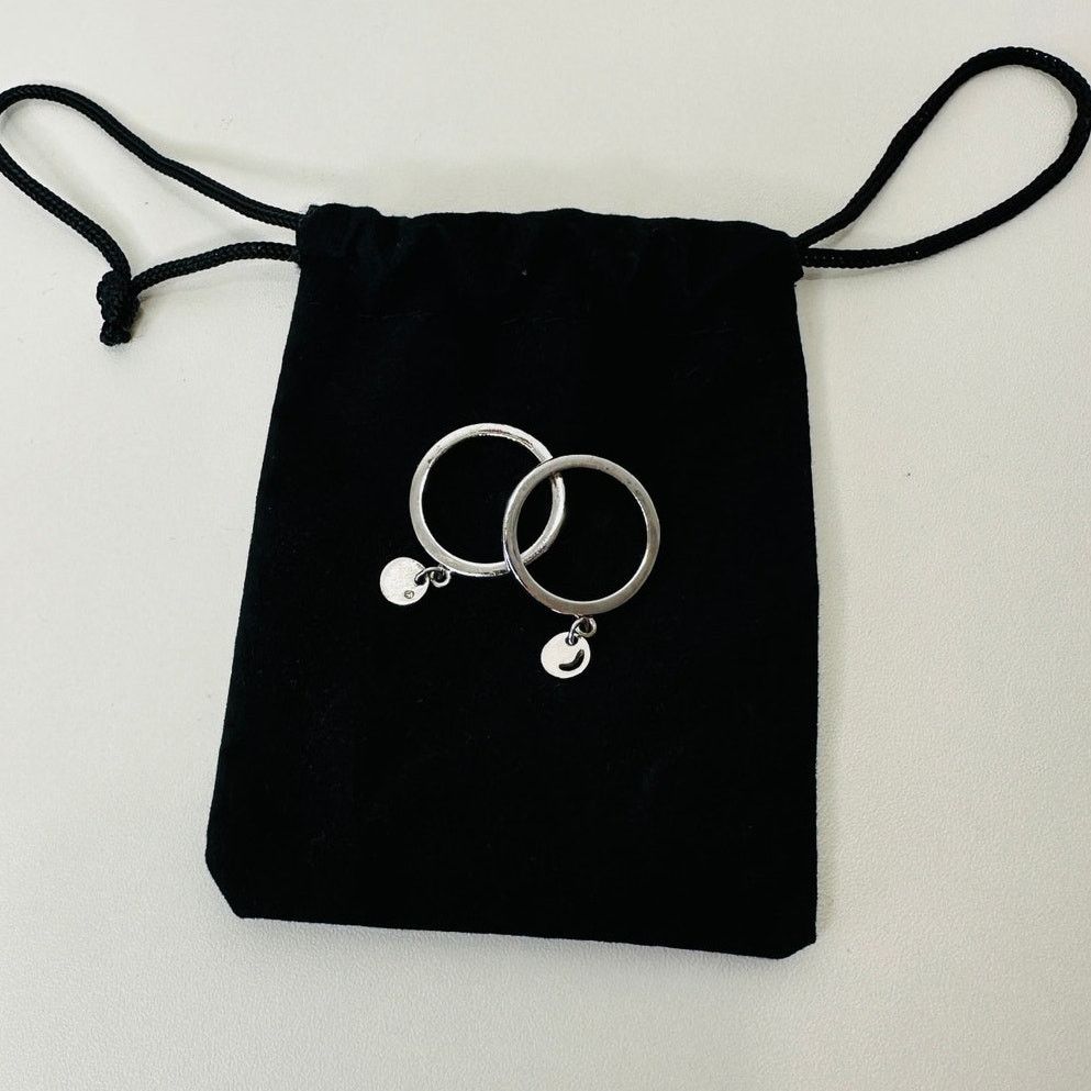 Vintage Dior Silver Logo Charm Rings Size 5.75 Pair Fair C