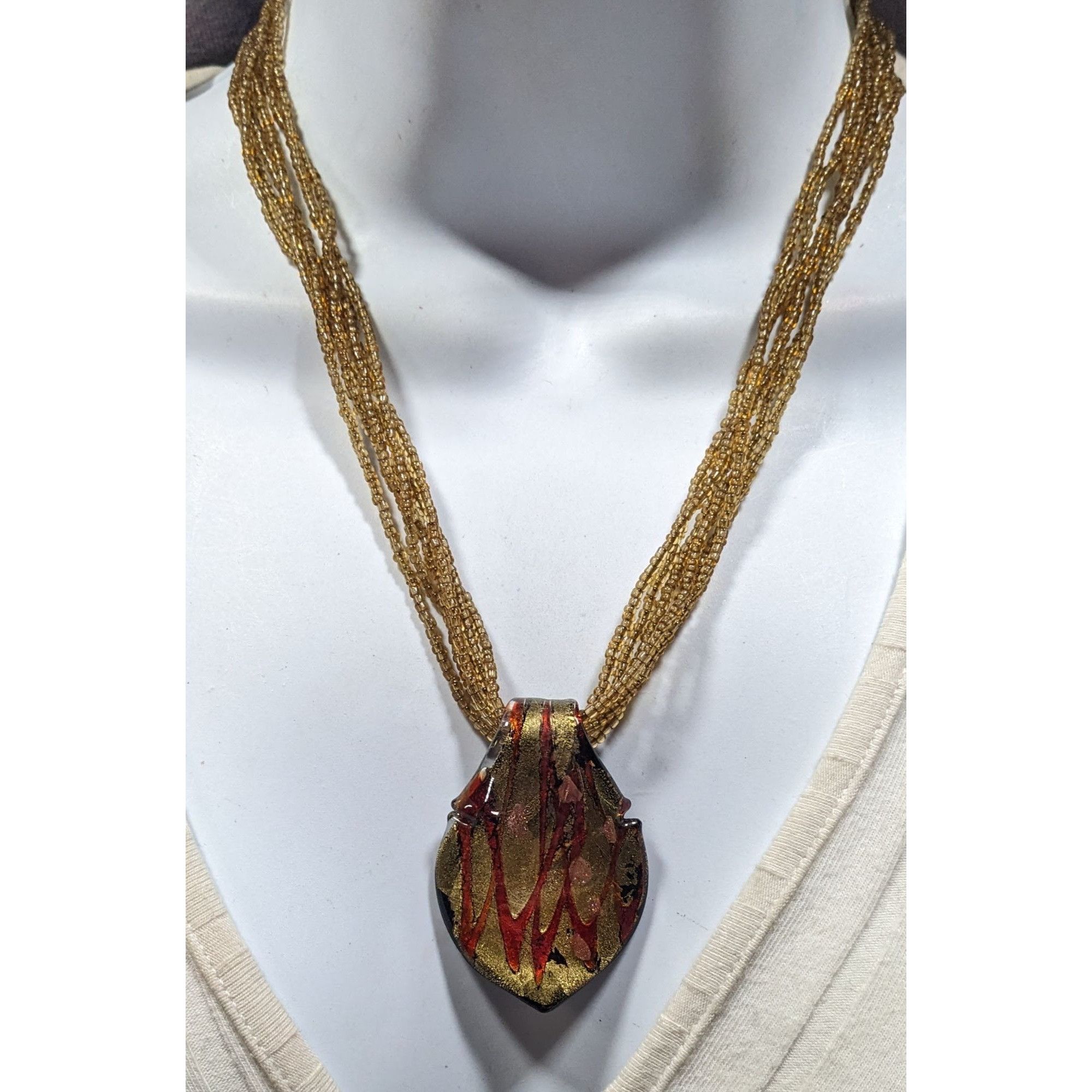 Other Fiery Red And Gold Tone Art Glass Pendant With Multistrand G Size ONE SIZE - 5 Thumbnail