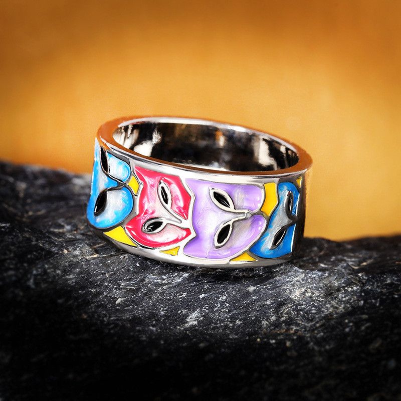 Jewelry Enamel Cat Head Handmade Enamel Ring Size ONE SIZE - 1 Thumbnail