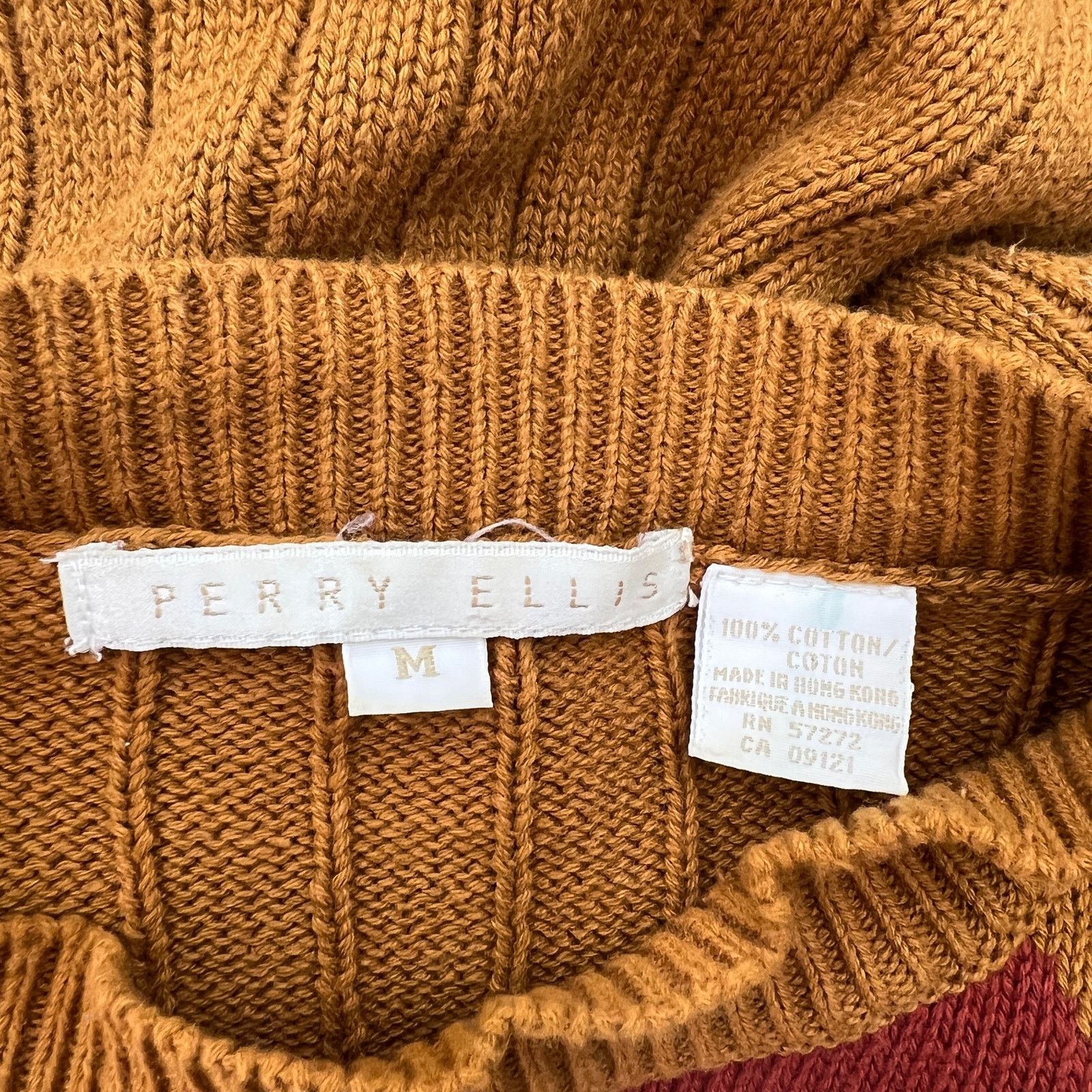 Perry Ellis Vintage Perry Ellis Diamond Motif Cotton Crewneck Sweater Size US M / EU 48-50 / 2 - 3 Thumbnail