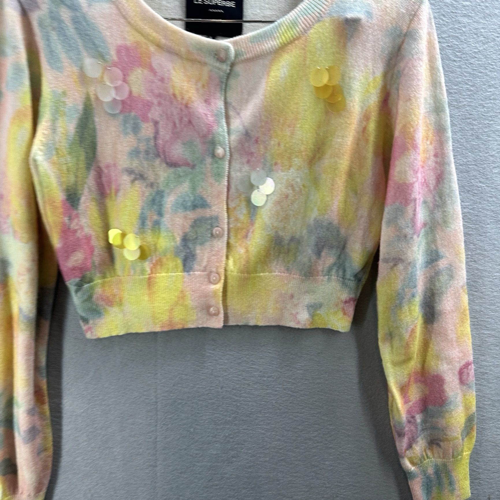 Le Superbe Le Superbe Wool Blend Floral Cardigan Womens Large Yellow Shirt? Size L / US 10 / IT 46 - 4 Thumbnail