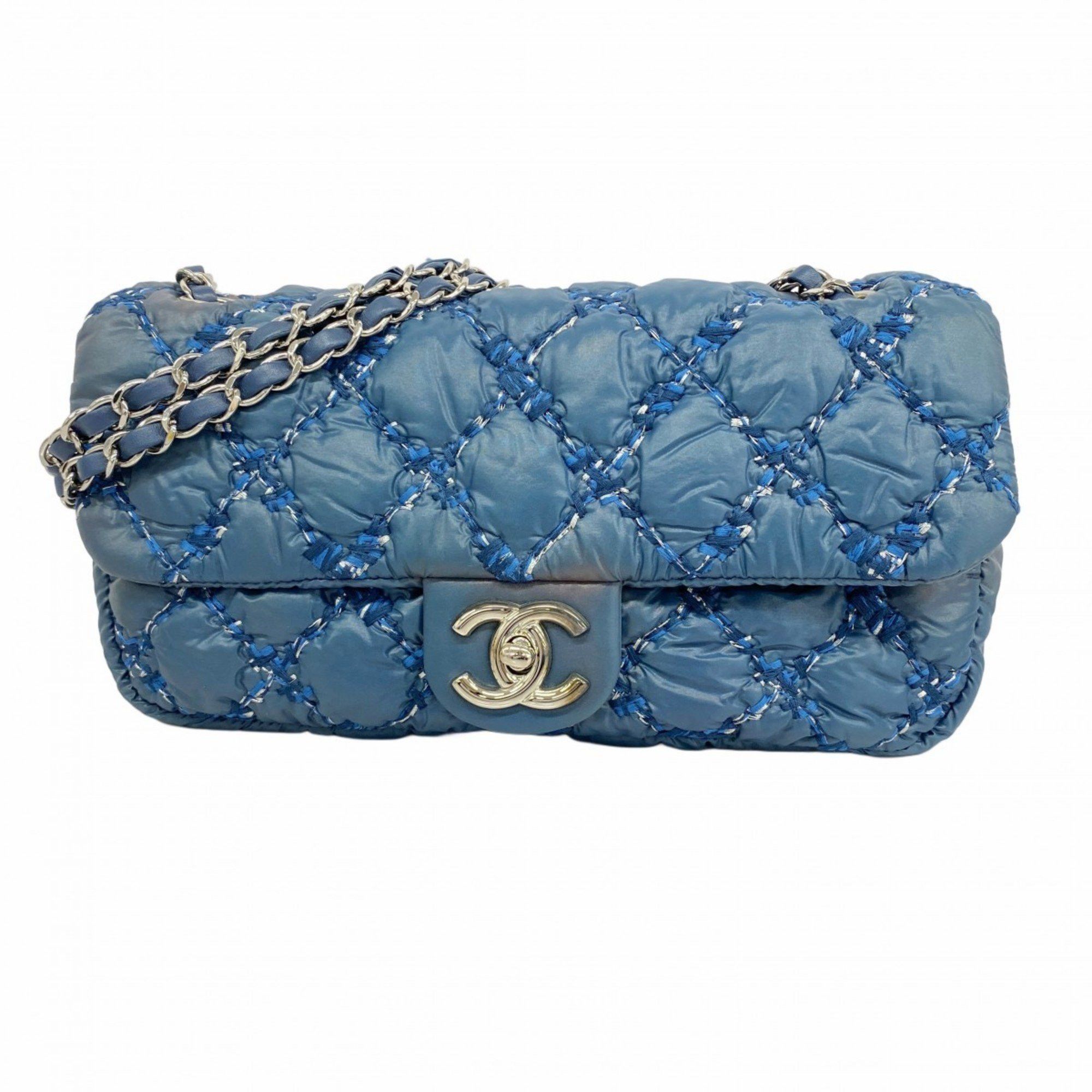 Chanel Shoulder Bag W Chain Parisian Nylon Blue Women's