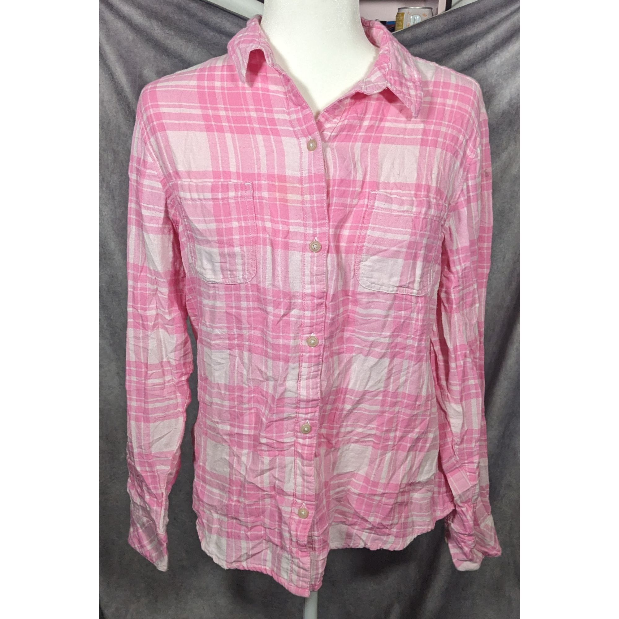 Lee Riders By Lee Indigo Pink And White Plaid Button Top Size L / US 10 / IT 46 - 5 Thumbnail