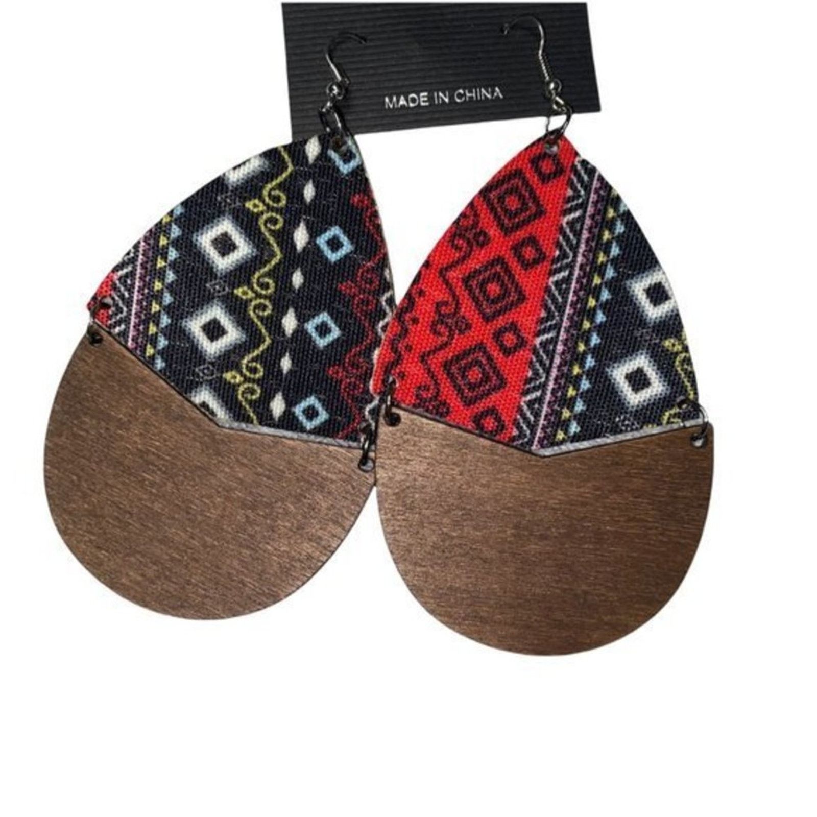 Other NWT Wooden Fabric Covered Boho Aztec Dangle Earrings Black Size ONE SIZE - 3 Thumbnail