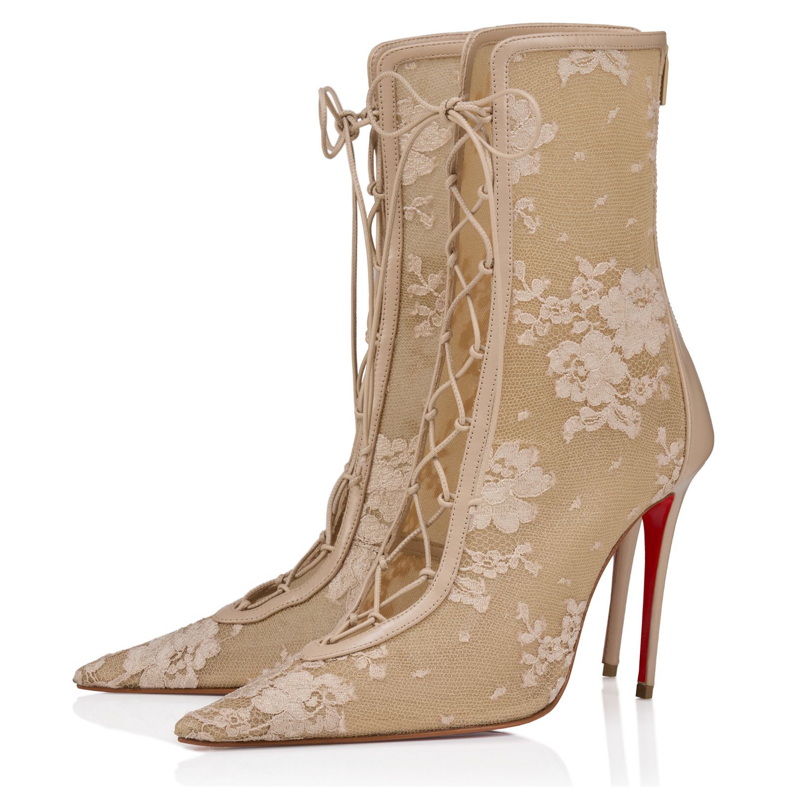 Christian Louboutin KM Lace Booty 100 Pearl Beige Lace Up Ankle Heel Bootie 40 Size US 10 / IT 40 - 1 Thumbnail