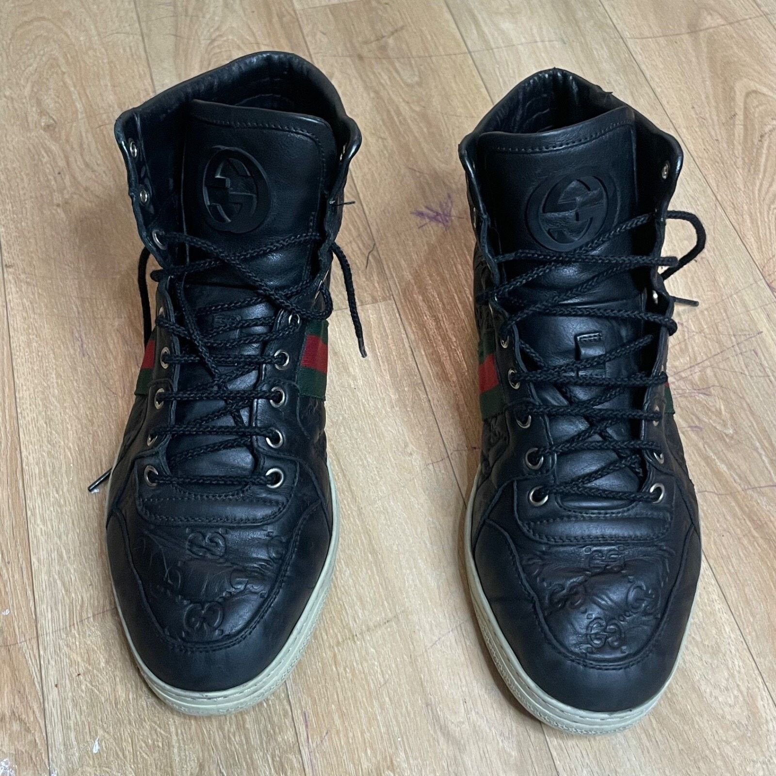 Gucci GUCCI Sneakers GG Web Dapper Black Leather High Top Monogram Size US 8 / EU 41 - 2 Thumbnail