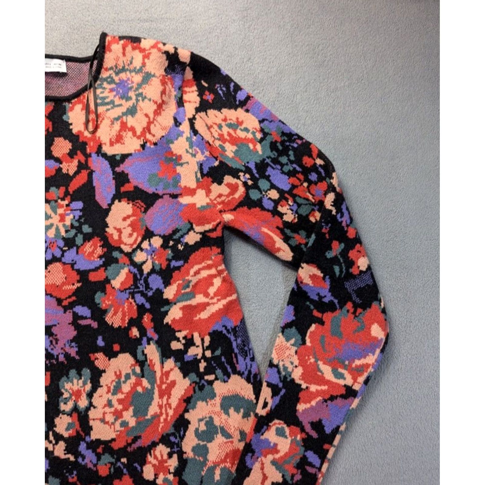 Zara ZARA Jacquard Knit Tunic Sweater Short Dress Long Sleeve Floral Print L Womens Multicolor Size L / US 10 / IT 46 - 4 Thumbnail