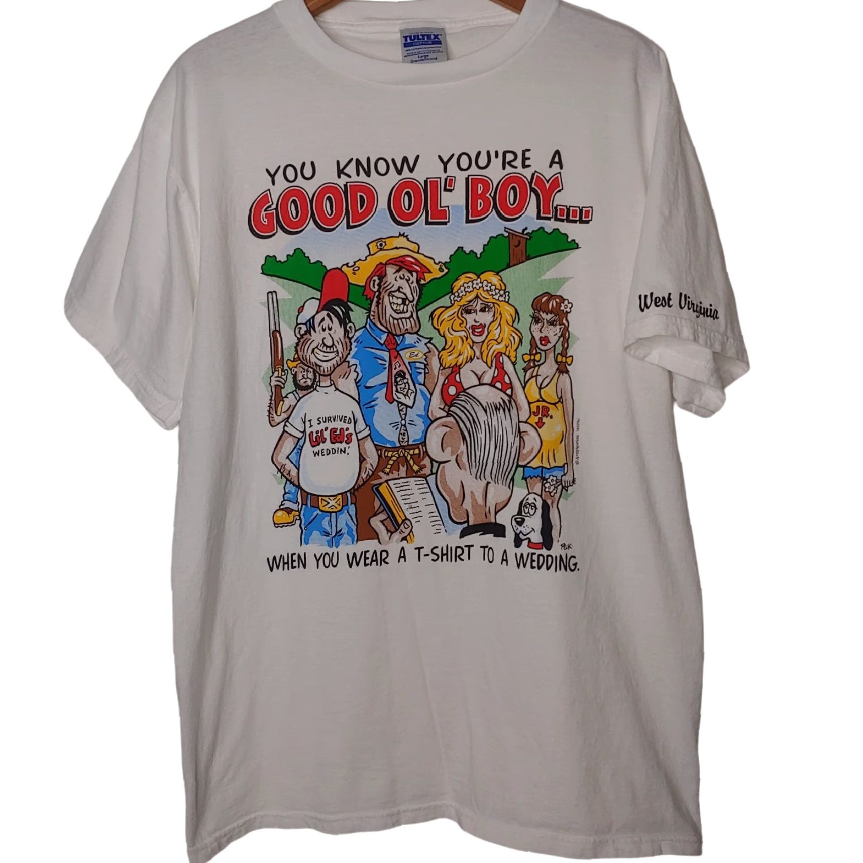 Vintage VINTAGE You Know Your a Good Ol Boy Hillbilly Wedding Shirt West Virginia Large Mens T-Shirt White 100% Cotton Tultex/Springhill graphic Size US L / EU 52-54 / 3 - 2 Thumbnail