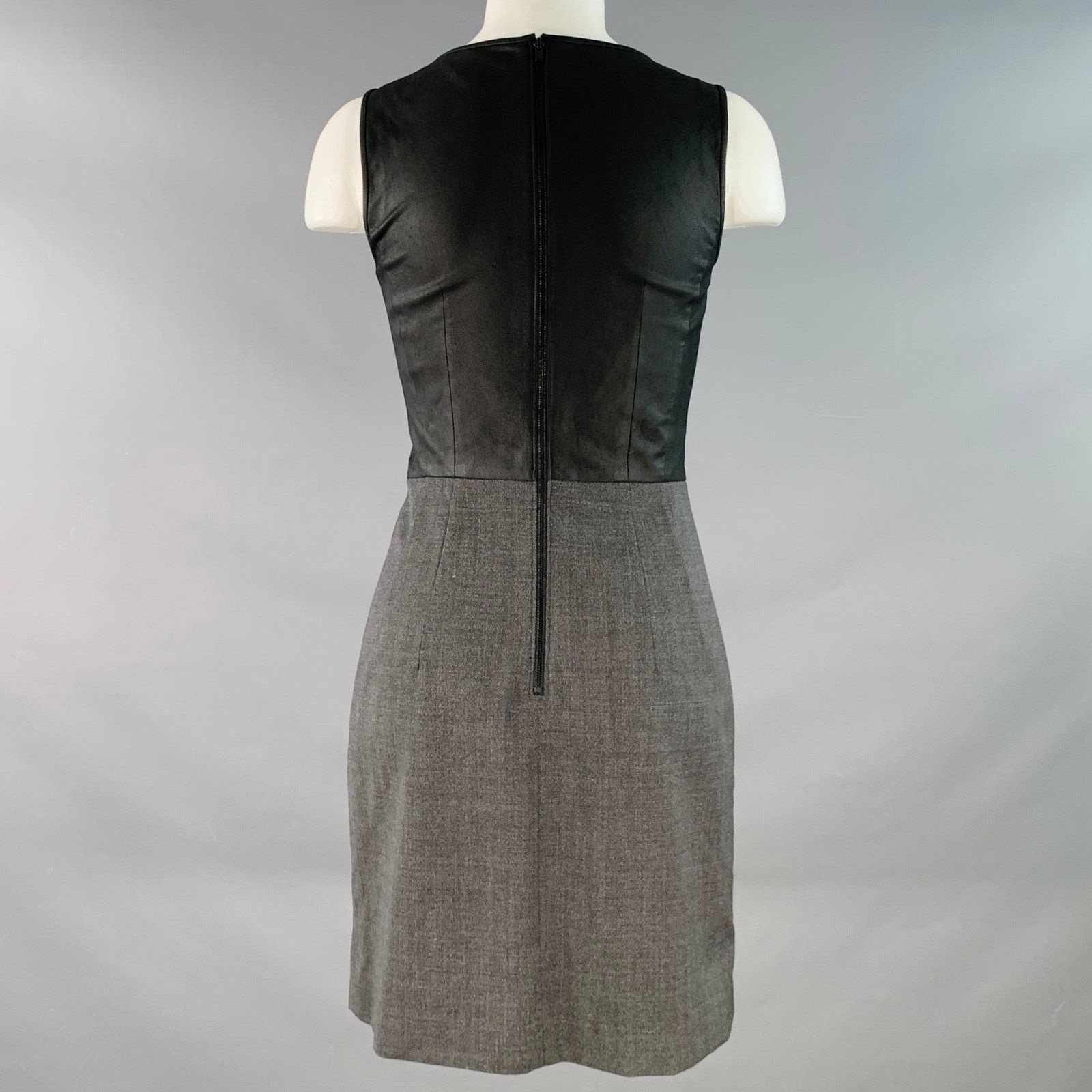 Theory Black Grey Virgin Wool Blend Goat Leather Sleeveless Dress Size XS / US 0-2 / IT 36-38 - 3 Thumbnail