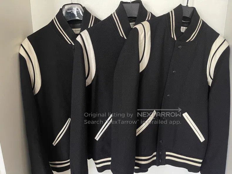 Saint Laurent Paris Saint Laurent Paris Black and White Wool Baseball Jacket Size US S / EU 44-46 / 1 - 1 Thumbnail