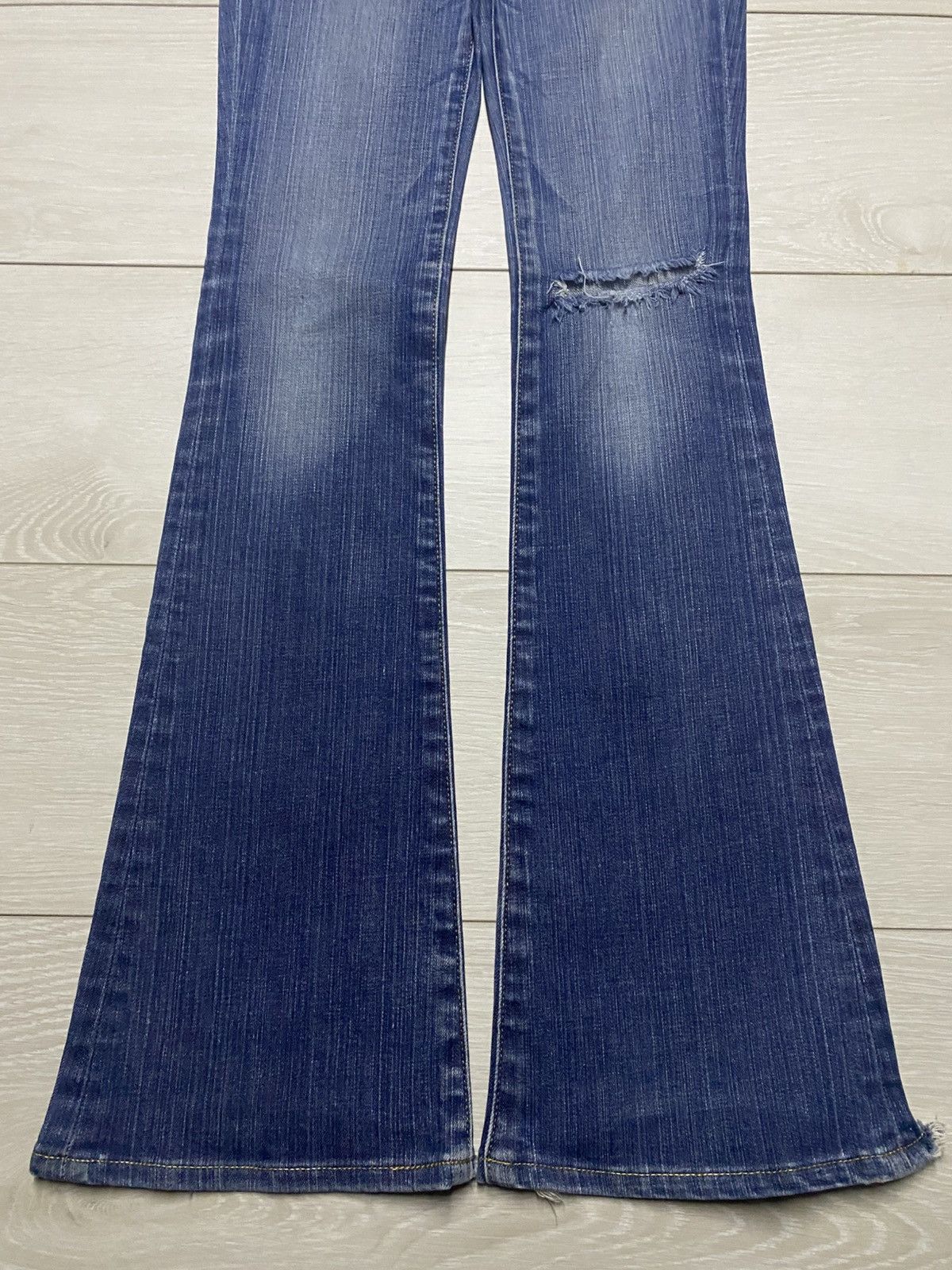 Japanese Brand Moussy Blue Wash Distressed Flare Jeans