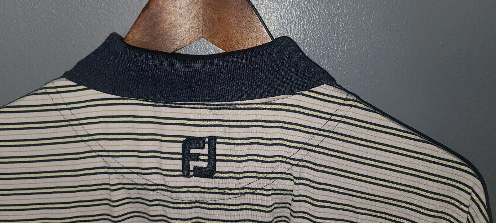 Designer FJ FOOTJOY Men's Golf Polo Shirt XL White Blue Striped Size US XL / EU 56 / 4 - 5 Thumbnail
