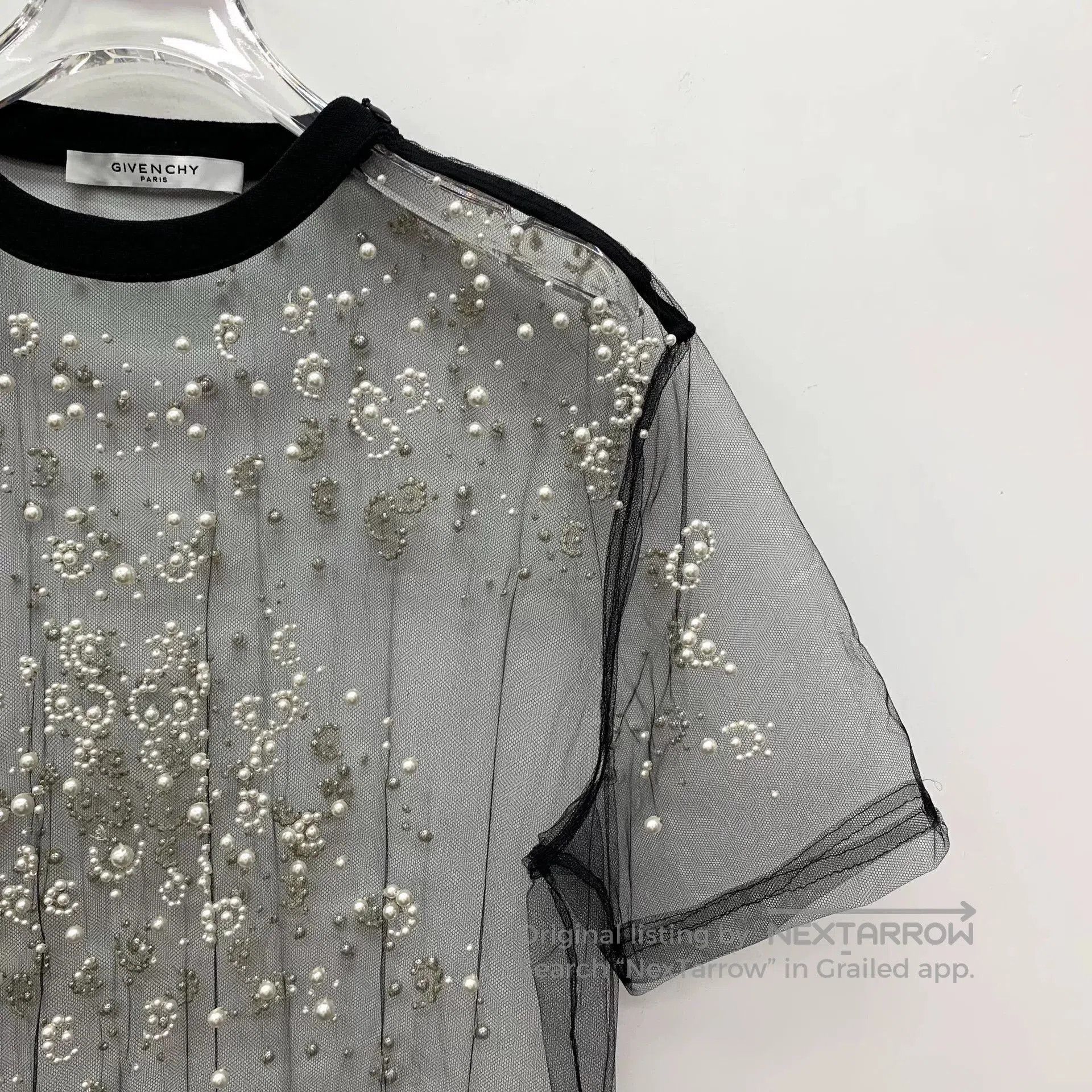 Givenchy gray embellished sheer cotton short sleeve top. Size US XXS / EU 40 - 3 Thumbnail