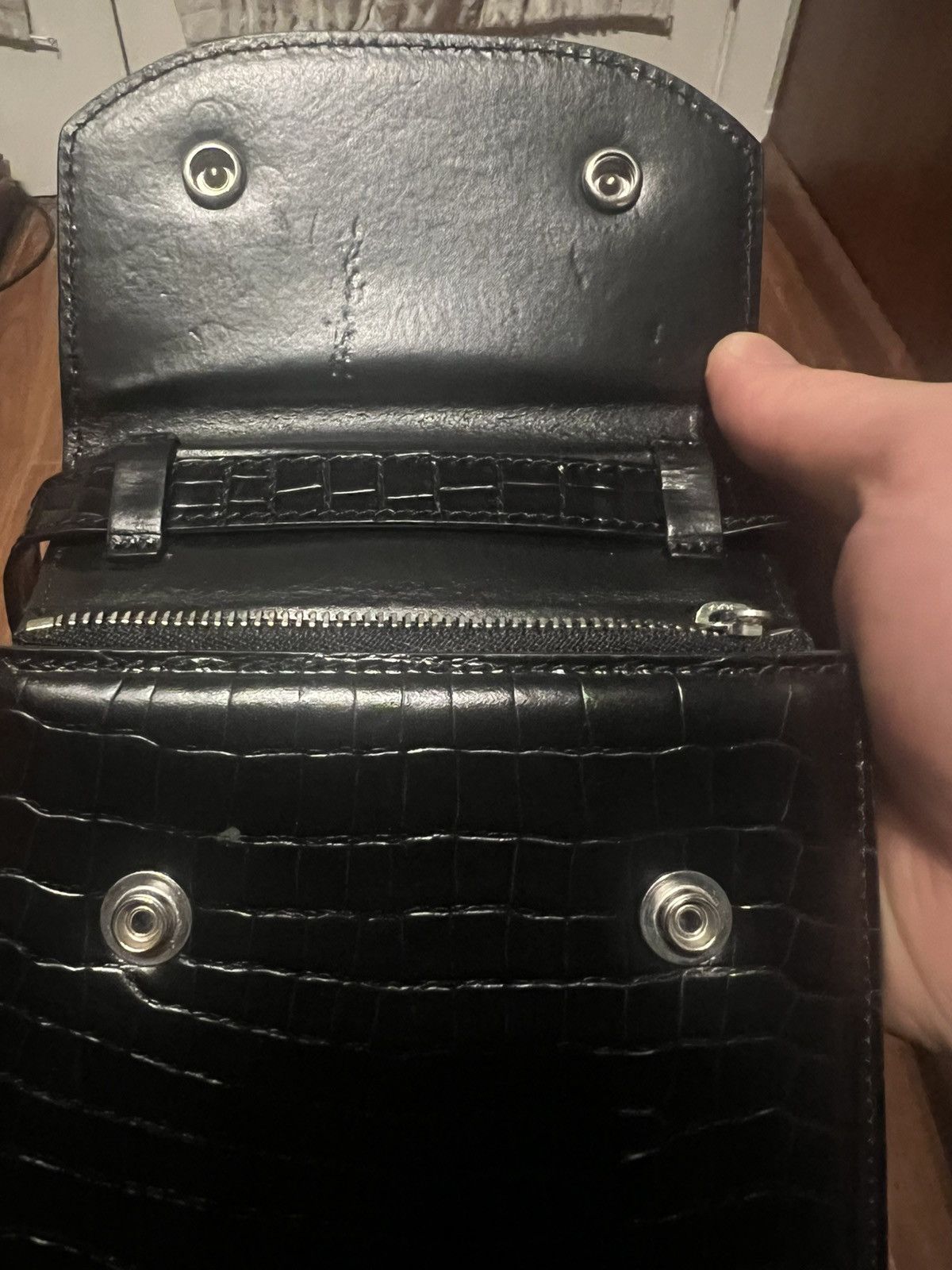 Maison Margiela Crocodile Embossed Leather Shoulder Bag [BLACK] Size ONE SIZE - 12 Thumbnail