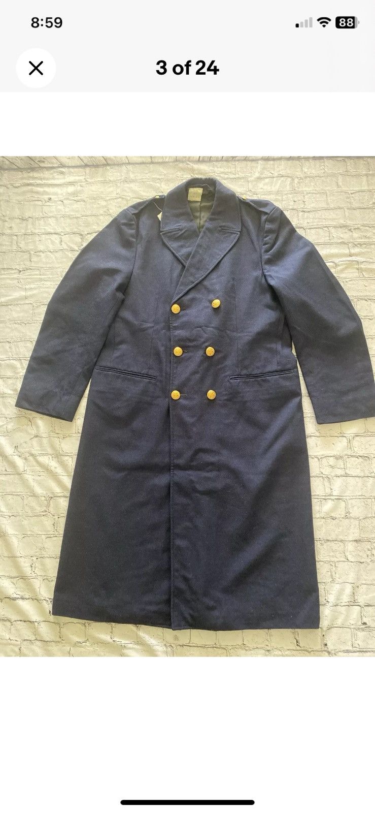 Vintage 1960's French Military Blue Coat Gabardine Airforce 96X Size US M / EU 48-50 / 2 - 5 Thumbnail