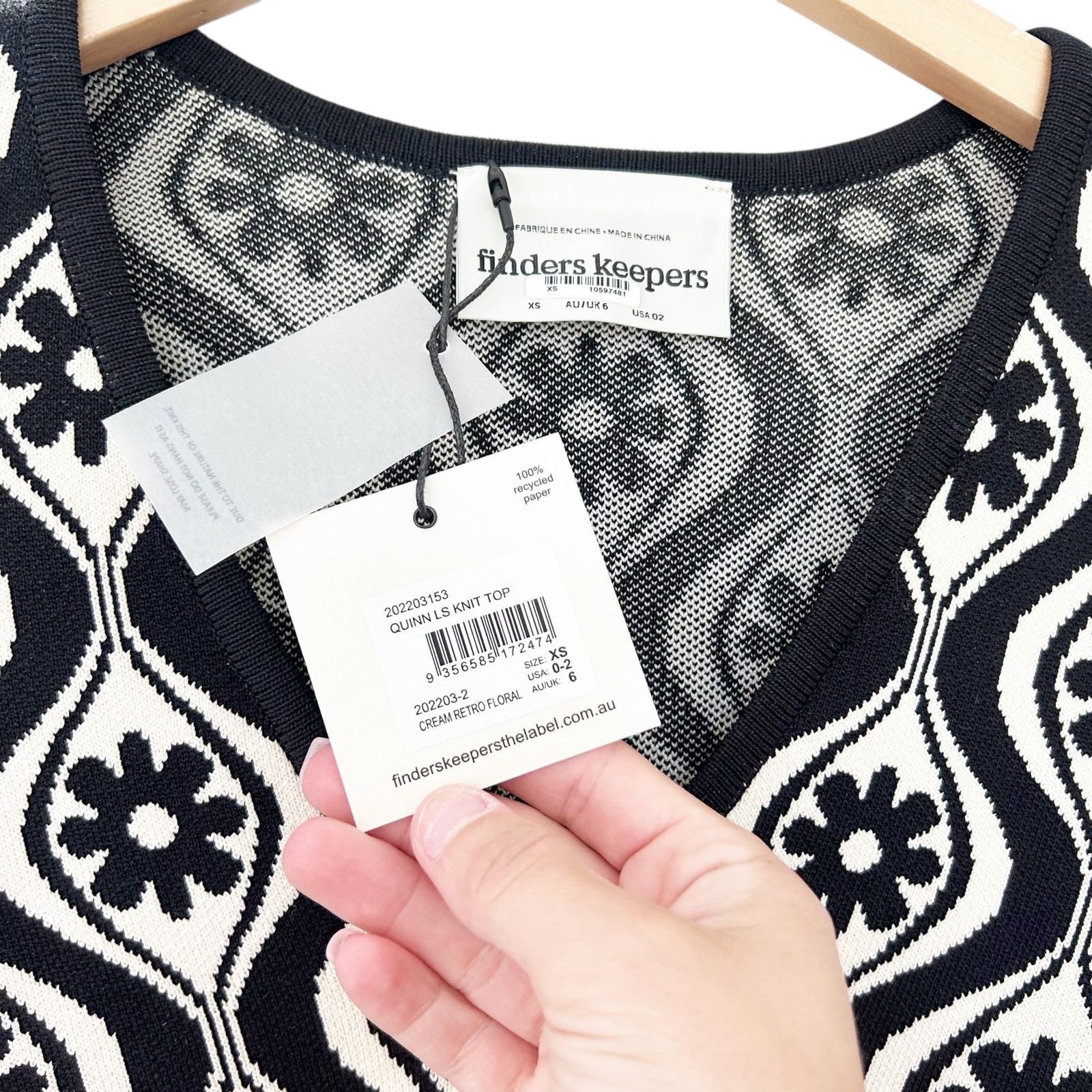 Other Finders Keepers Quinn Black White Printed Long Sleeve Top XS Size XS / US 0-2 / IT 36-38 - 3 Thumbnail