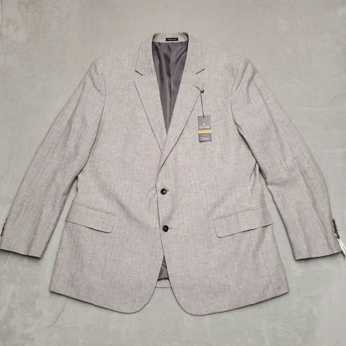 Stafford VINTAGE JCPenney Stafford Blazer Men 48 Gray Herringbone Twill Sport Jacket Coat Suit Top Size 48R - 2 Thumbnail