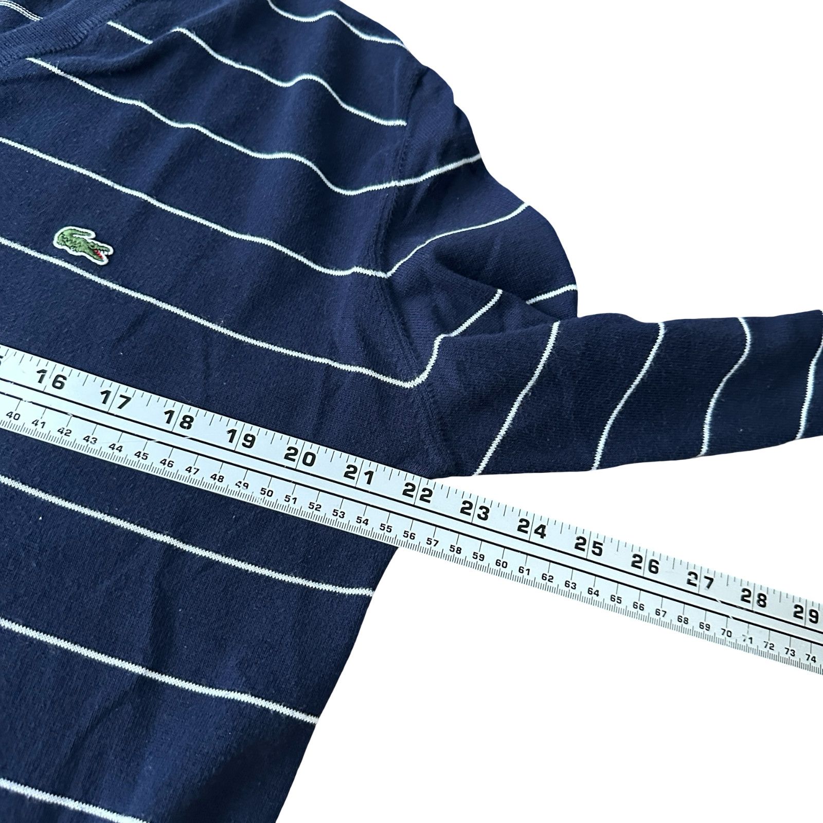 Lacoste Lacoste Sweater Men 6 Blue White Striped Cotton V-Neck Logo Size US L / EU 52-54 / 3 - 7 Thumbnail